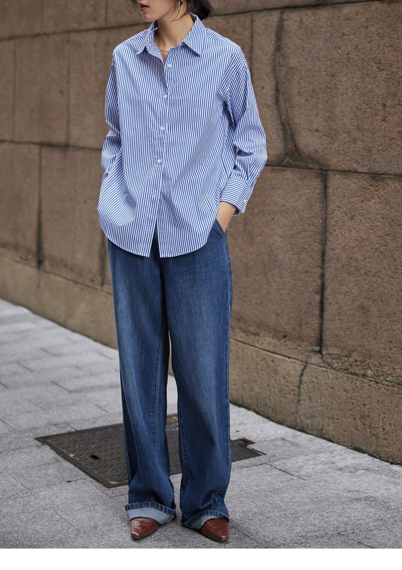 韓国ファッション SELCA-ブルーストライプシャツ-2024ss-0064-014
