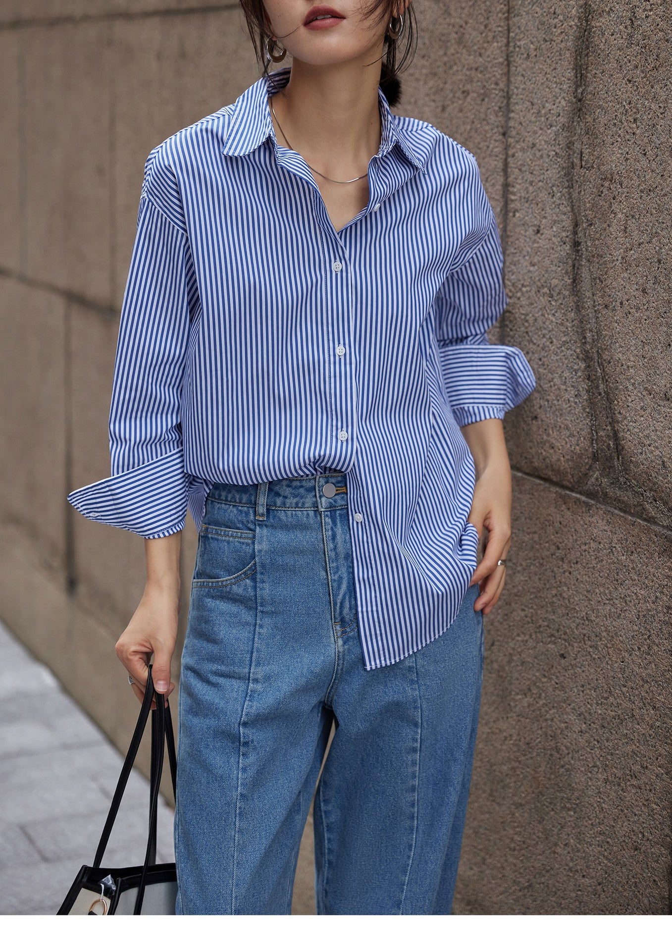 韓国ファッション SELCA-ブルーストライプシャツ-2024ss-0064-02