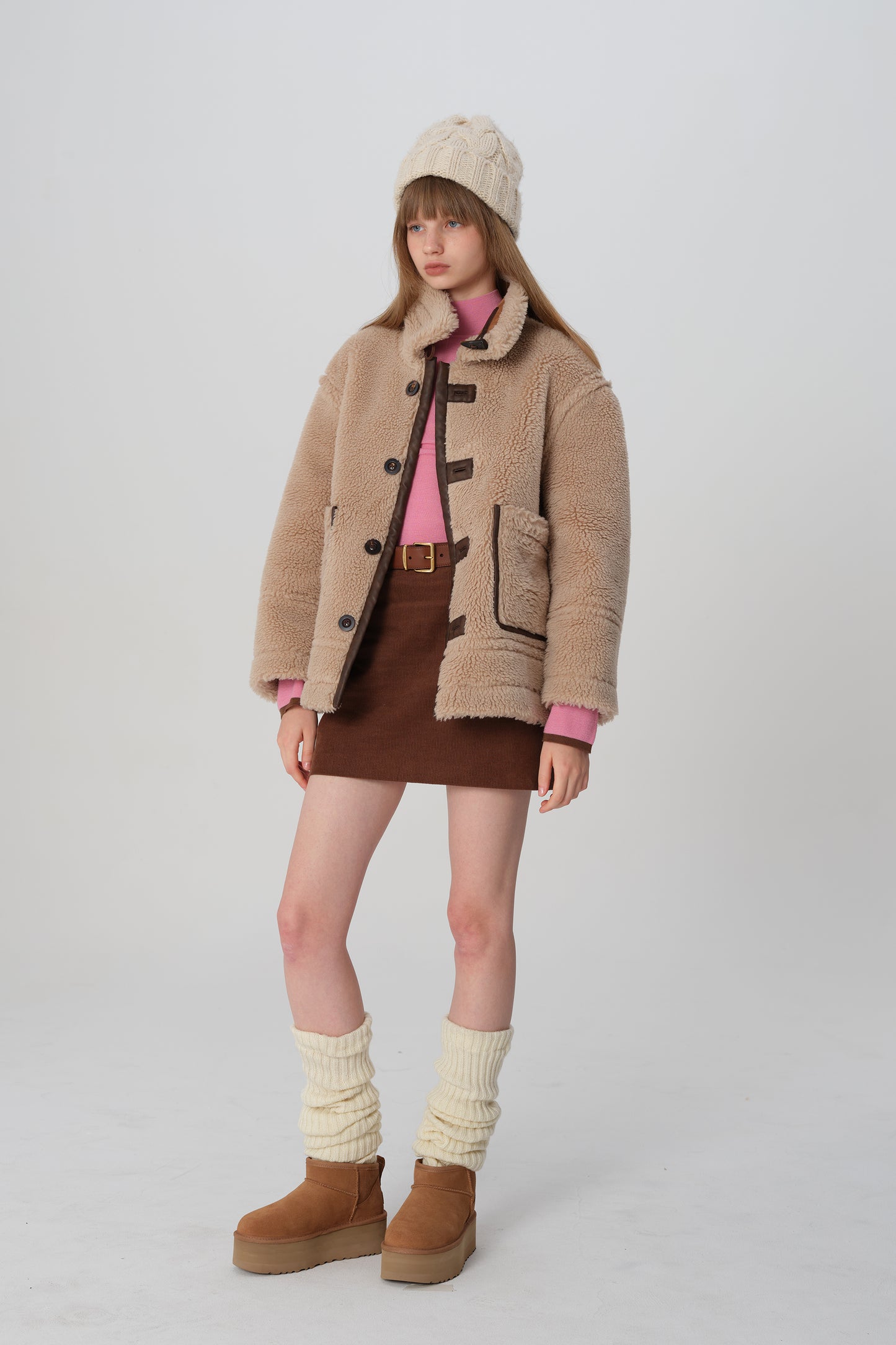 韓国ファッション SELCA-リバーシブル ボアコート-2023aw-ou49-020
