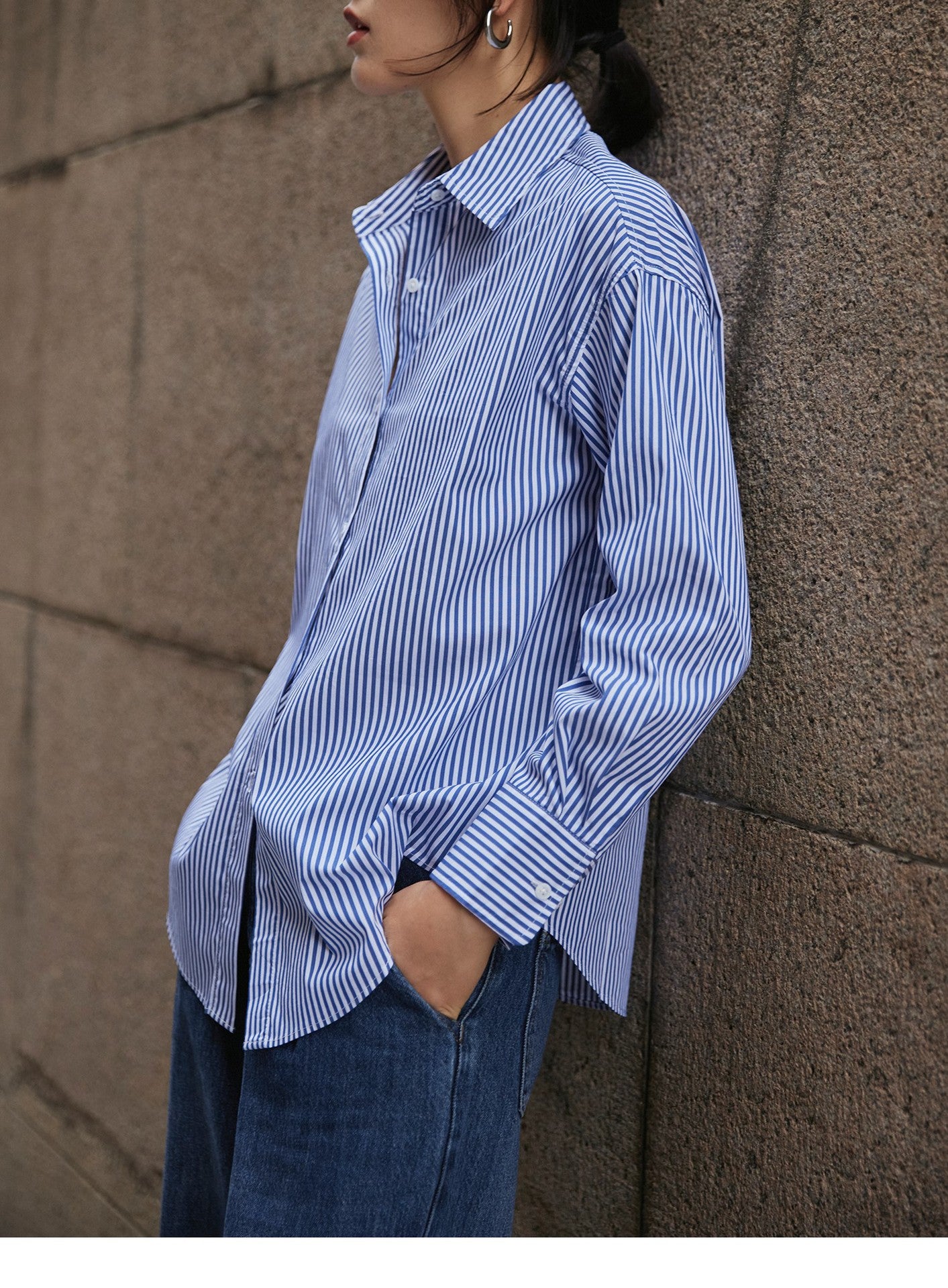 韓国ファッション SELCA-ブルーストライプシャツ-2024ss-0064-011
