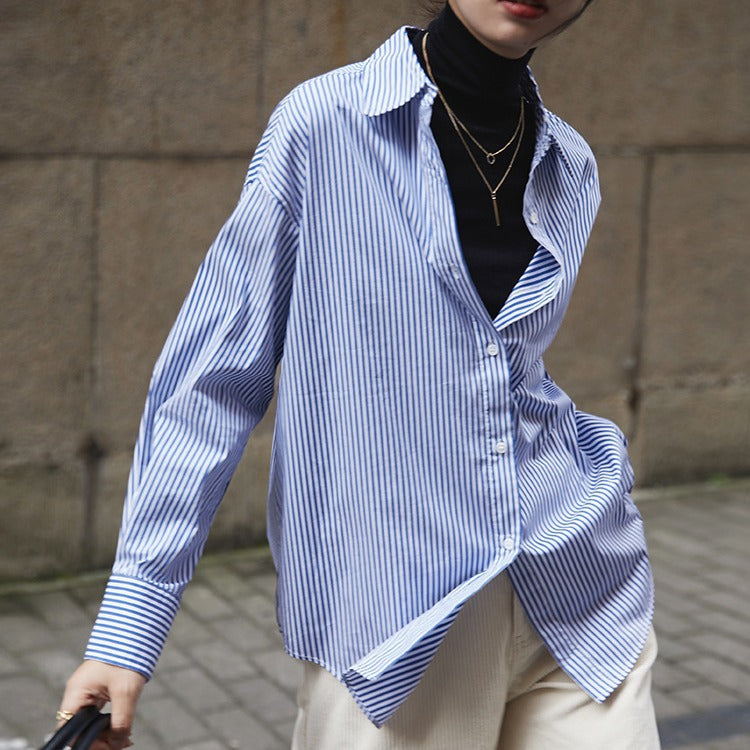 韓国ファッション SELCA-ブルーストライプシャツ-2024ss-0064-06