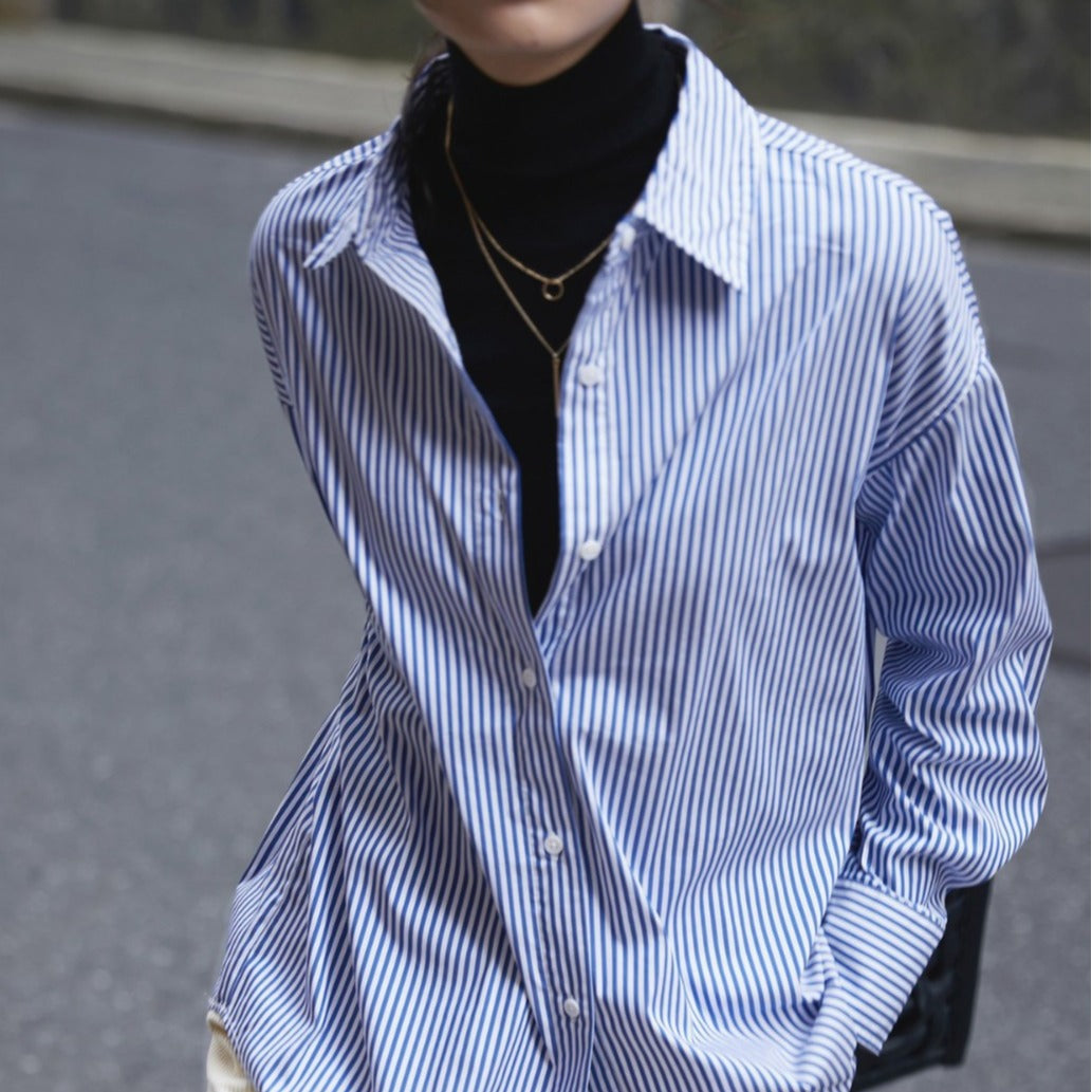 韓国ファッション SELCA-ブルーストライプシャツ-2024ss-0064-04