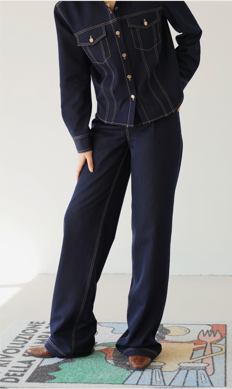 韓国ファッション SELCA-ステッチデニムセットアップ(トップス)-2024ss-005-012