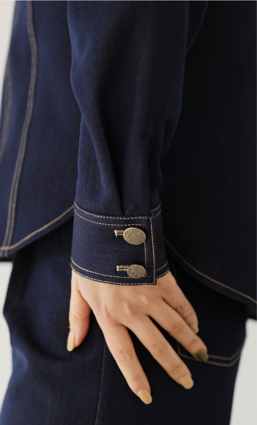 韓国ファッション SELCA-ステッチデニムセットアップ(トップス)-2024ss-005-019