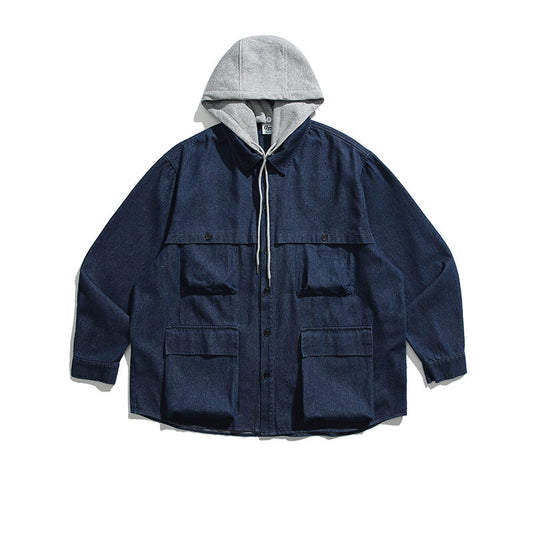 韓国ファッション SELCA-Different Materials Puffudi Parka Denim Jacket-mselca2024ss-037-01