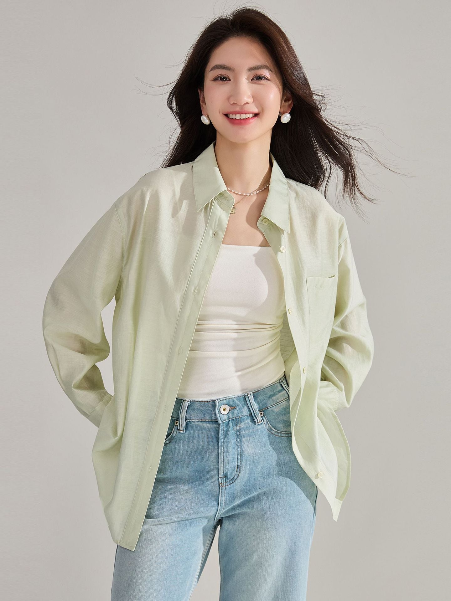 韓国ファッション SELCA-シアーカラーシャツ-2024ss-110-01
