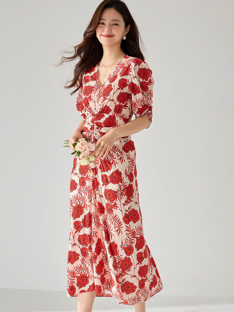 韓国ファッション SELCA-シャーリングローズプリントロングワンピース-2024ss-117-02