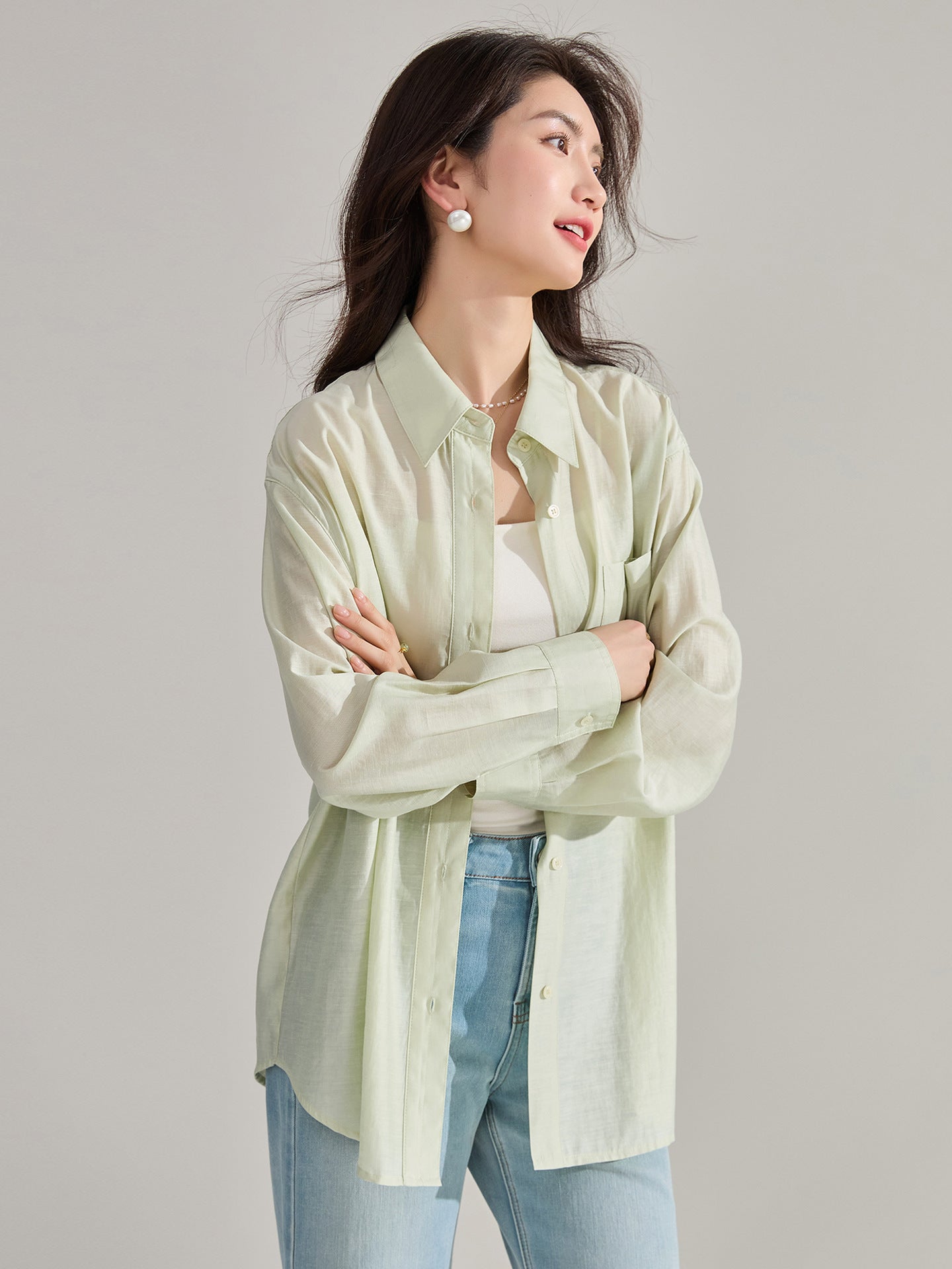 韓国ファッション SELCA-シアーカラーシャツ-2024ss-110-02