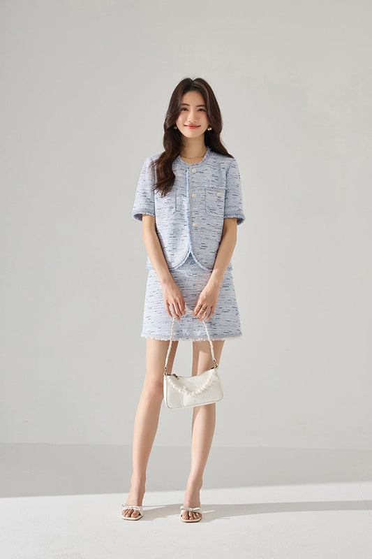 韓国ファッション SELCA-ツイードブルーミニスカート-2024ss-160-01