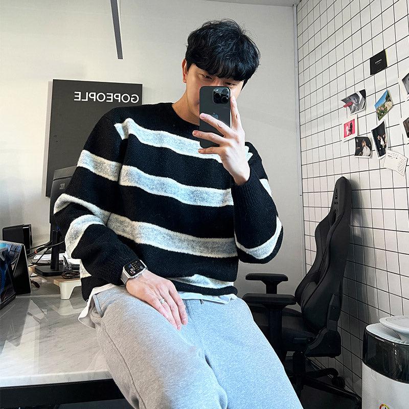 韓国ファッション SELCA-Knitted striped sweater-mselca2023aw429-06