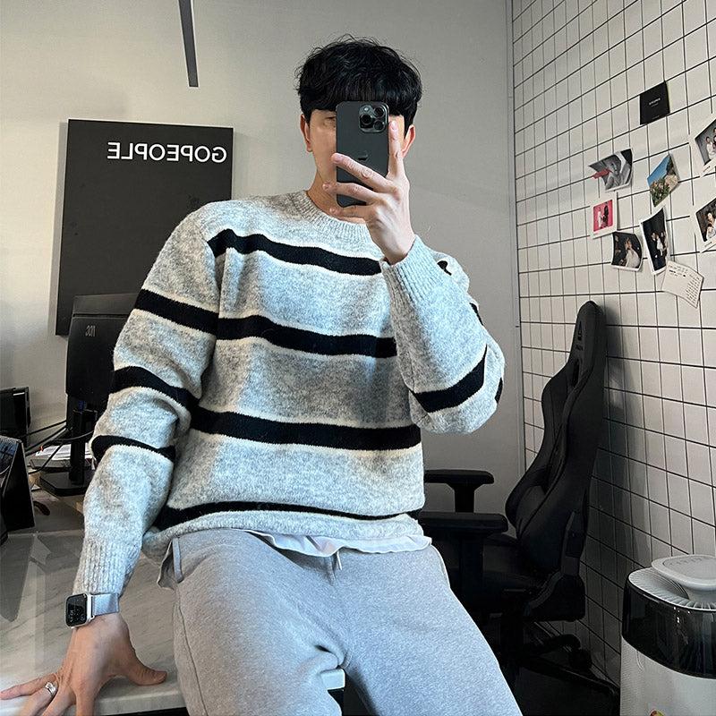 韓国ファッション SELCA-Knitted striped sweater-mselca2023aw429-01