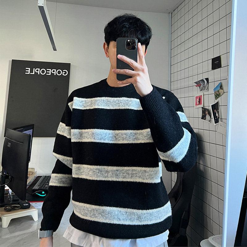 韓国ファッション SELCA-Knitted striped sweater-mselca2023aw429-02