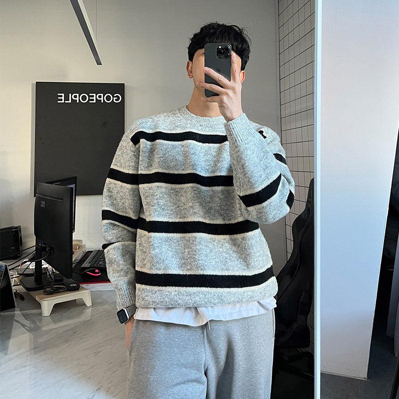 韓国ファッション SELCA-Knitted striped sweater-mselca2023aw429-03