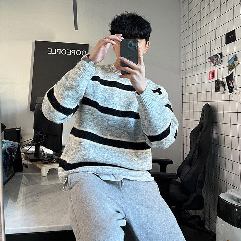 韓国ファッション SELCA-Knitted striped sweater-mselca2023aw429-04