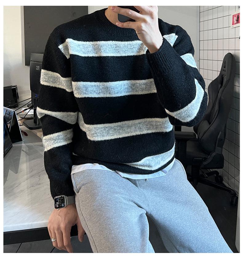 韓国ファッション SELCA-Knitted striped sweater-mselca2023aw429-05