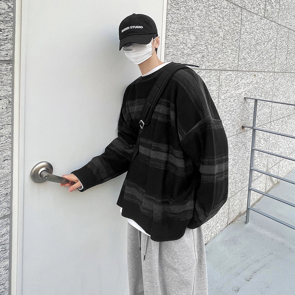 韓国ファッション SELCA-Round neck border knit sweater-mselca2023aw670-05