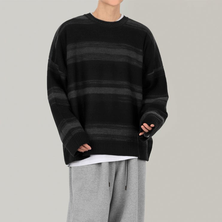 韓国ファッション SELCA-Round neck border knit sweater-mselca2023aw670-01