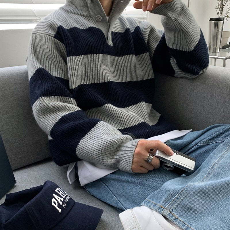 韓国ファッション SELCA-Stand collar border knit sweater-mselca2023aw785-03