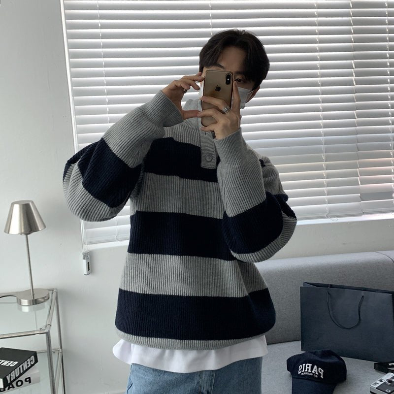 韓国ファッション SELCA-Stand collar border knit sweater-mselca2023aw785-04