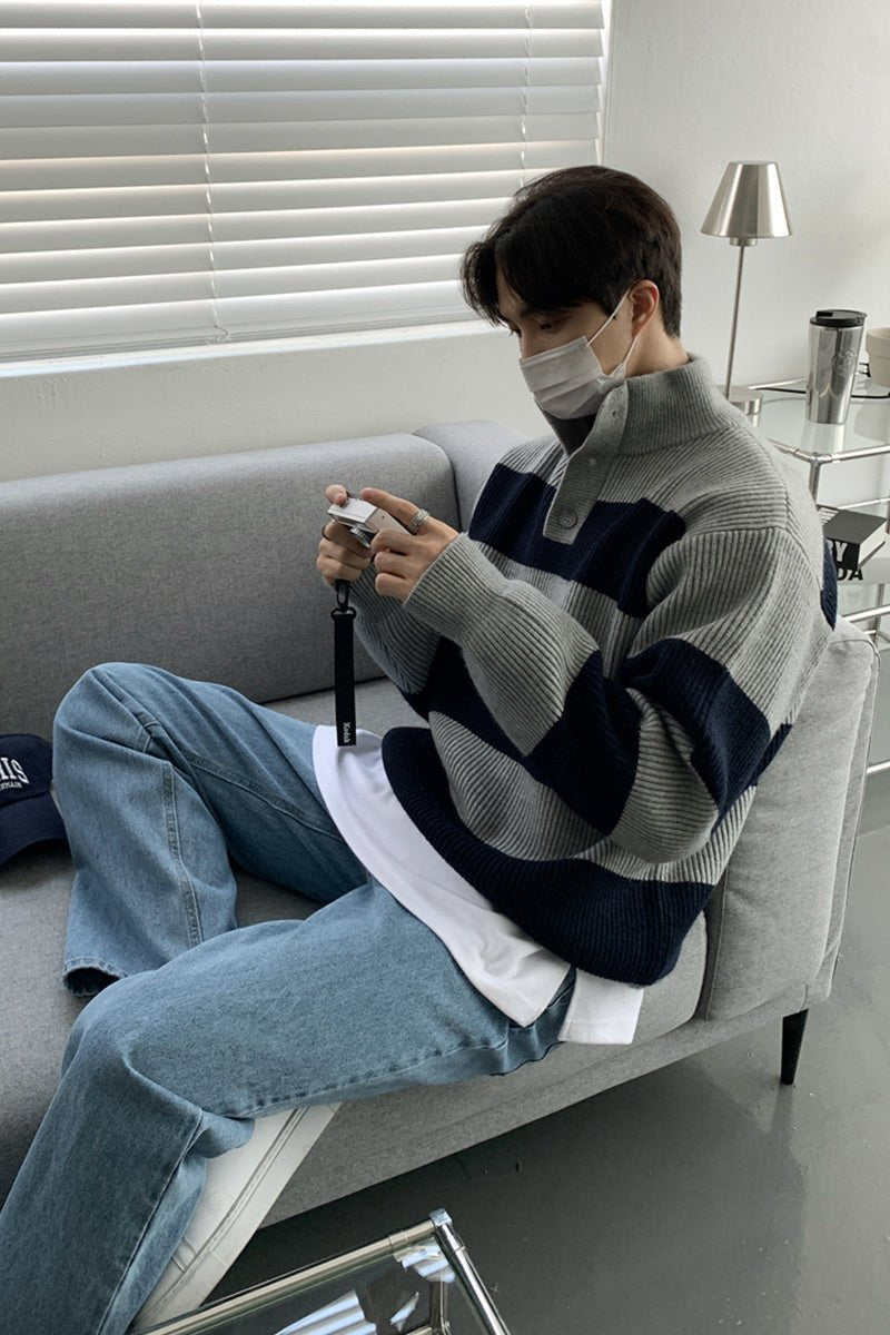 韓国ファッション SELCA-Stand collar border knit sweater-mselca2023aw785-06