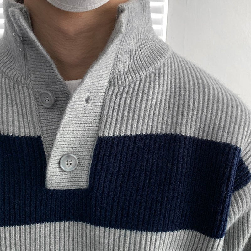 韓国ファッション SELCA-Stand collar border knit sweater-mselca2023aw785-07