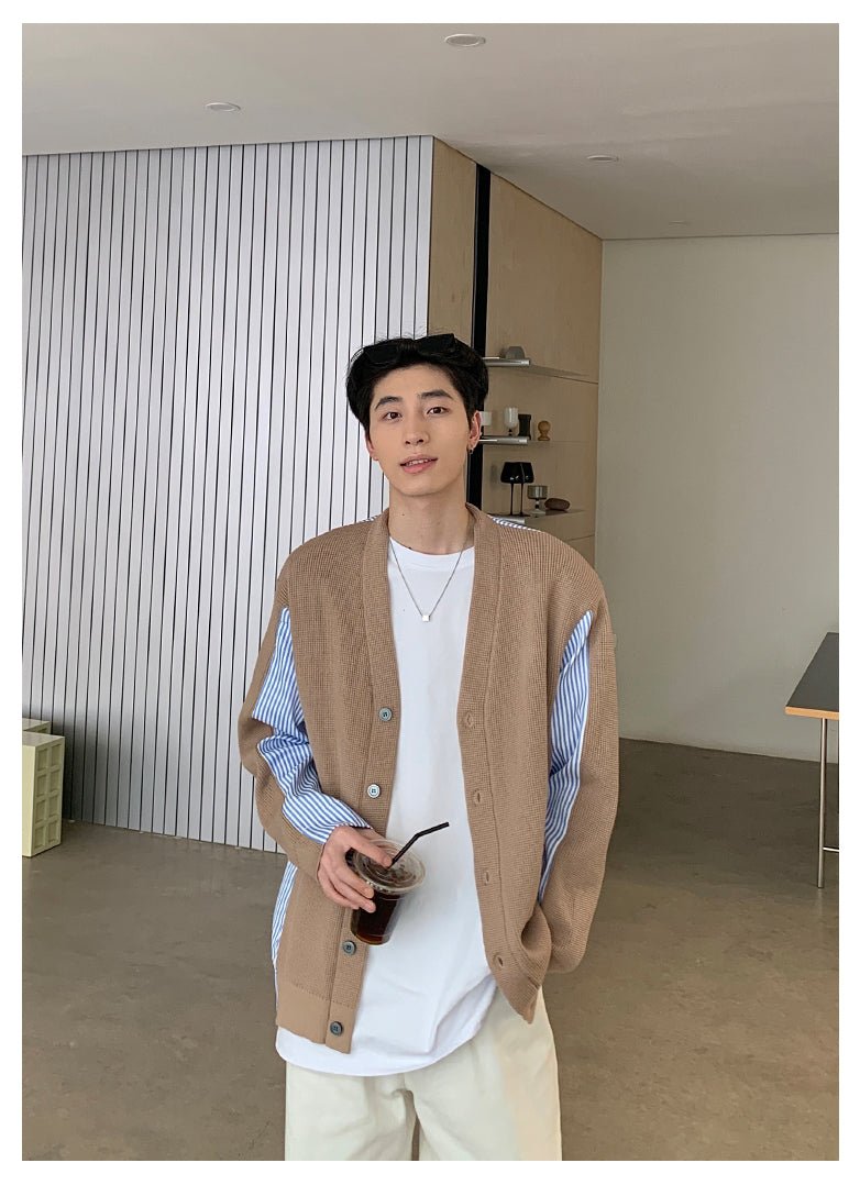韓国ファッション SELCA-Stripe Contrast Knit Cardigan-mselca2023aw887-03