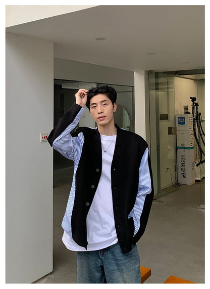 韓国ファッション SELCA-Stripe Contrast Knit Cardigan-mselca2023aw887-07