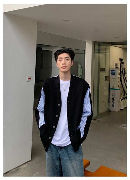 韓国ファッション SELCA-Stripe Contrast Knit Cardigan-mselca2023aw887-08
