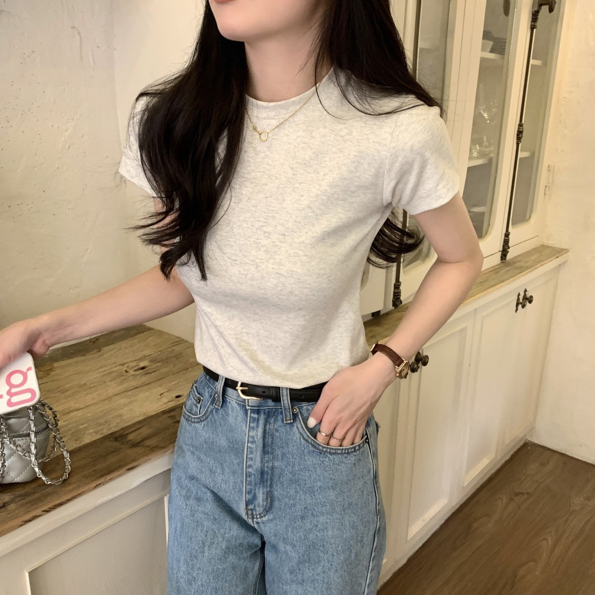 韓国ファッション SELCA-ハーフネックスリム半袖Tシャツ-2023ss-tp05-01-08