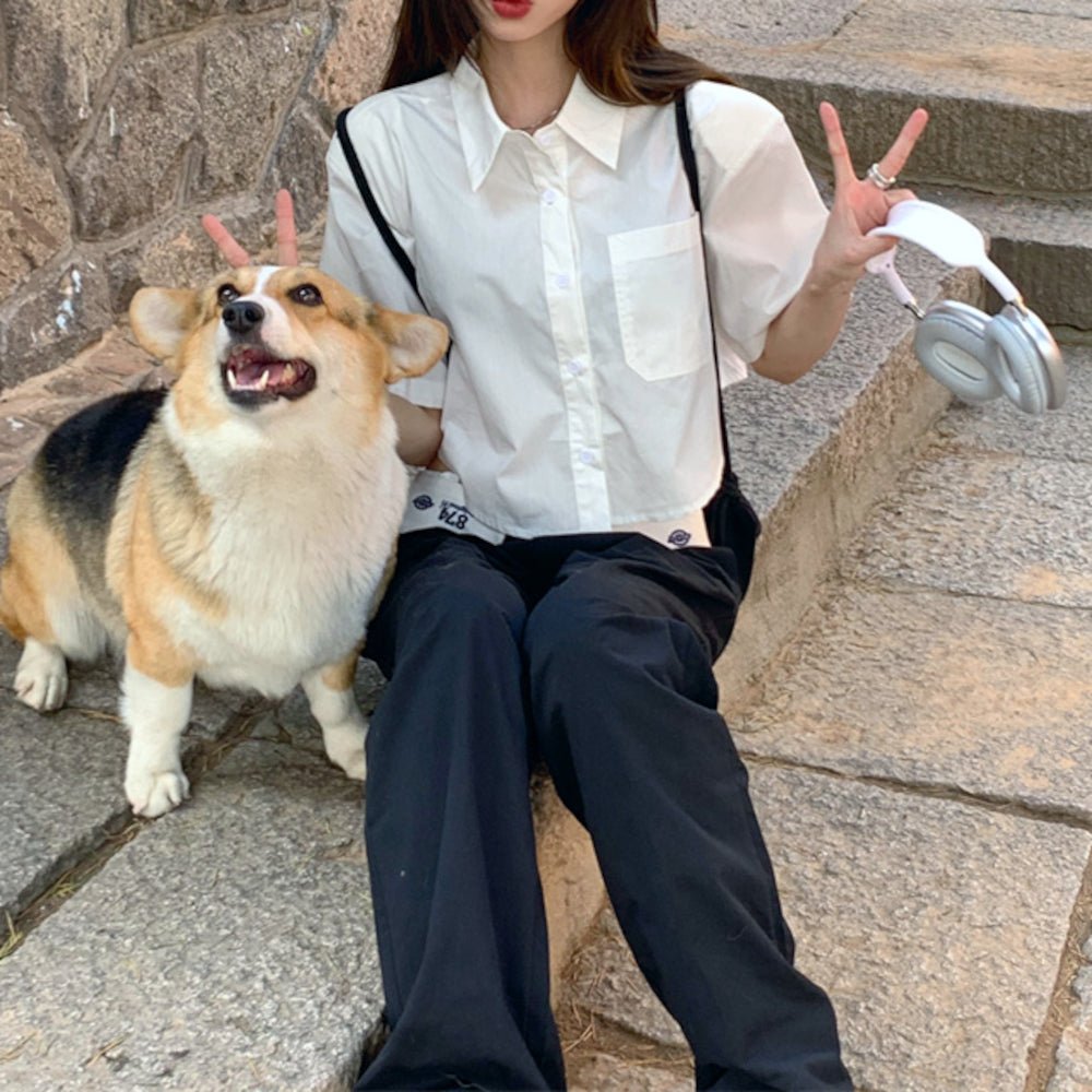 韓国ファッション SELCA-ショートストラップデザイン半袖シャツ-2023ss-tp21-3-05