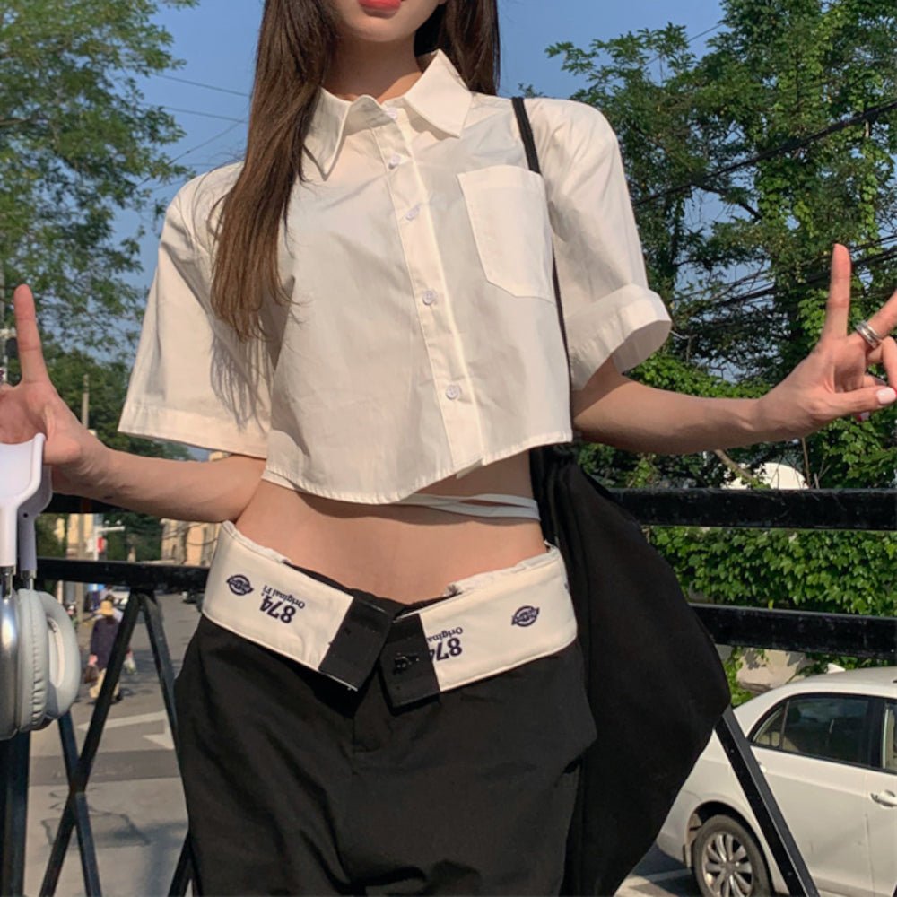 韓国ファッション SELCA-ショートストラップデザイン半袖シャツ-2023ss-tp21-3-09