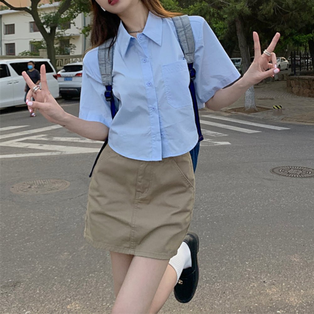 韓国ファッション SELCA-ショートストラップデザイン半袖シャツ-2023ss-tp21-3-013