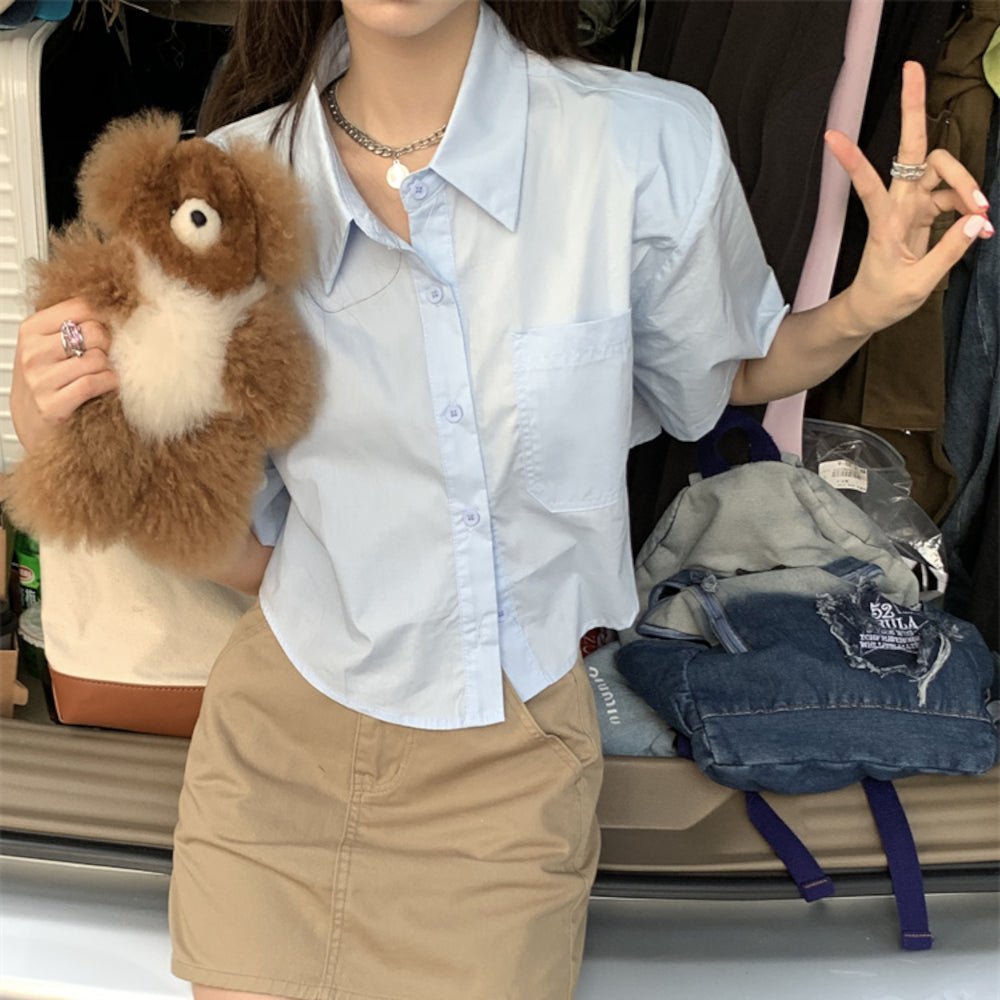韓国ファッション SELCA-ショートストラップデザイン半袖シャツ-2023ss-tp21-3-015
